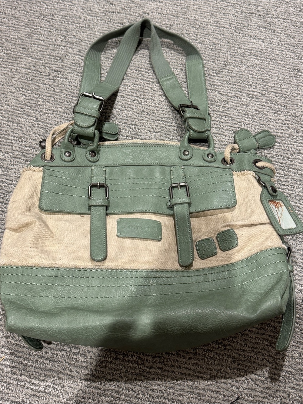 Sherpani Green and Cream Canvas Shoulder Bag